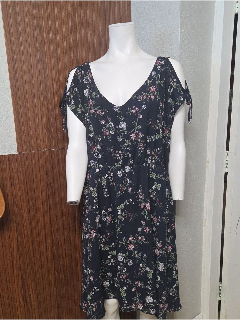 loralette Black Floral Cold-Shoulder Midi Dress 2xlarge Sz [[1854]